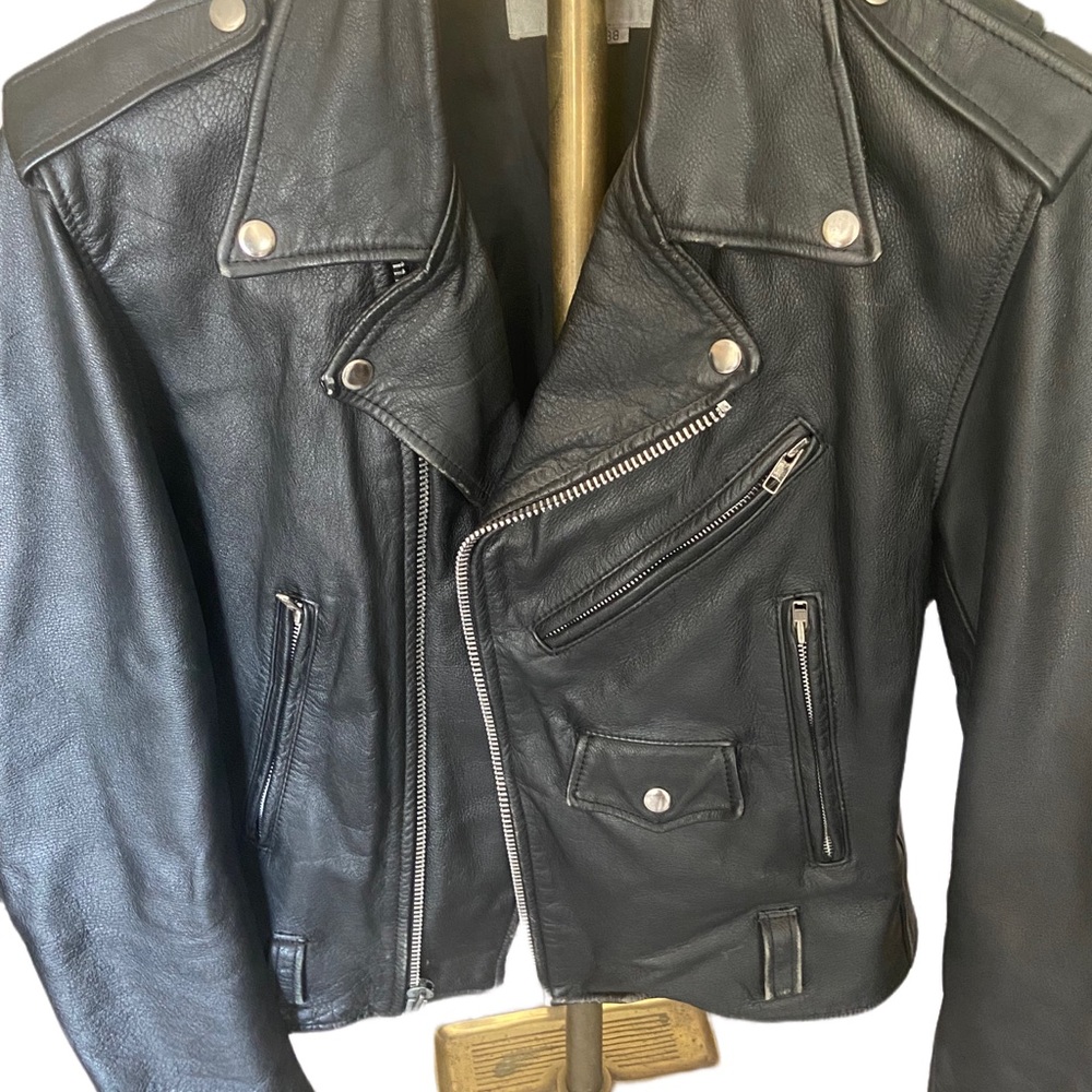 1980s Vintage Black Leather Distressed Motorcycle Jacket